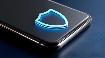 Wall Mural - smartphone security shield icon on dark display