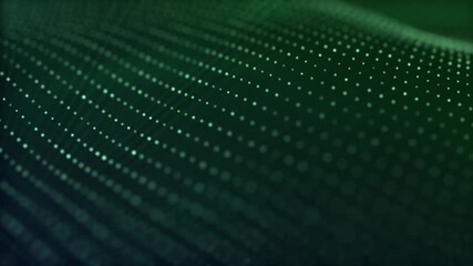 Wall Mural - Abstract digital artwork with glowing dots creating a sense of motion against a dark green background.
