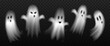 © v1ra - Collection of transparent ghosts, realistic silhouettes in various poses isolated background. Happy, angry, emotions, spooky faces, mystic creatures, monsters, horror spirits for halloween decoration.