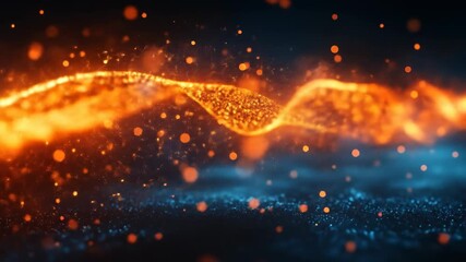 Wall Mural - Flowing waves of fiery orange and cool blue shimmering particles