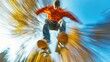 © kwanchaift - A close-up of a skateboarder in mid-jump, with motion blur emphasizing their skill and dynamic action.