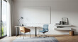 © Iis - Modern minimalist home office interior with comfortable chairs and desk.