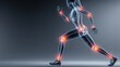 © Justlight - Female skeleton jogging with highlighted joints, revealing anatomical structures and potential injury points during physical activity