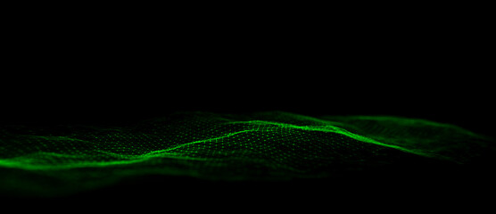 Wall Mural - abstract futuristic wave with moving dots. flow of colored particles and lines. cyber technology ill