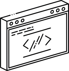 Coding window line art silhouette isolated on white background