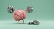 © ivatekstudio - Mental Fortitude: A conceptual image shows a brain lifting weights, symbolizing mental strength, cognitive training, and the power of the mind.