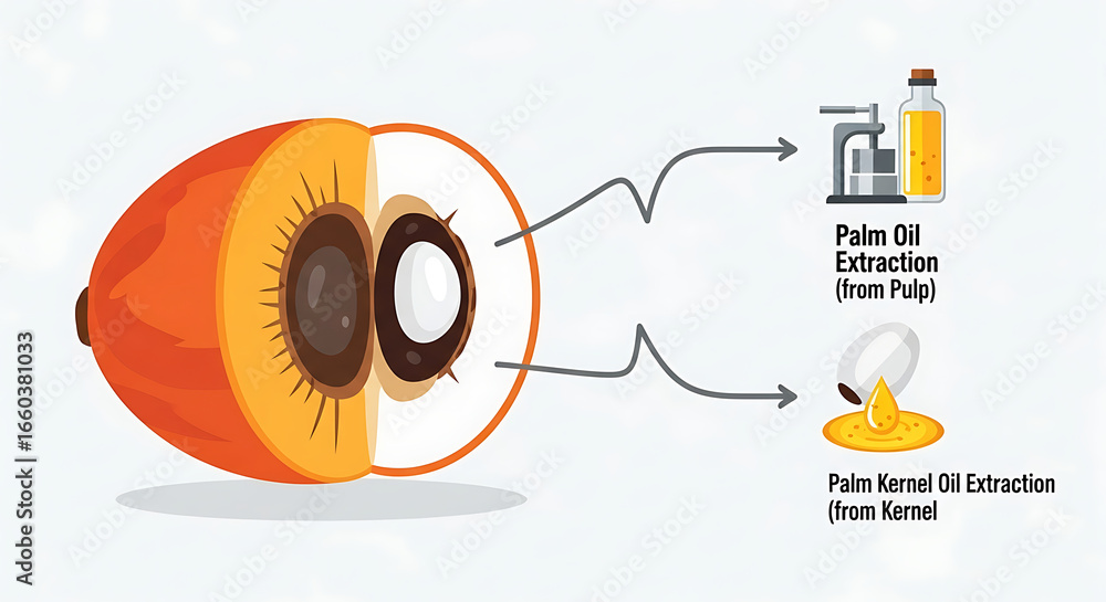 Pulp Extraction Diagram of palm fruit cross-section showing extraction process for palm ...