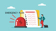 © LEAKAT - business emergency action plan with businessman holding pencil standing next to siren and emergency plan list paper, emergency action plan, emergency action plan when business disaster occurs