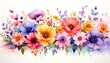 © selvy - A vibrant floral arrangement in a mix of colorful flowers and leaves, painted with watercolor techniques, showcasing a joyful and spring-like atmosphere.