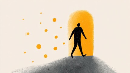 Wall Mural - hand-drawn illustration of person stepping into light with abstract colorful elements