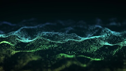 Wall Mural - Dynamic green wave of particles and lines. Abstract futuristic background. Big data visualization. 3D rendering.