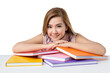 © Nitiphol - Beautiful Asian student girl holding books on white background