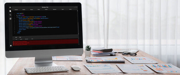 Software development programming on computer screen for brisk application and program coding