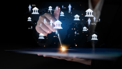 Wall Mural - Online banking and digital banking innovation combining finance and technology, optimizing online banking systems, mobile banking services, and fintech for seamless experience. Spline