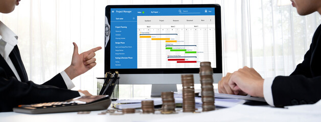 Wall Mural - project planning software for brisk business project management on the computer screen showing timel