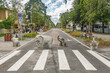 © Michele Ursi - Pedestrian and cycle path featuring elephant sculptures in Parnu, Estonia, Europe. The street is lined with colorful buildings and greenery, creating a charming, artistic atmosphere
