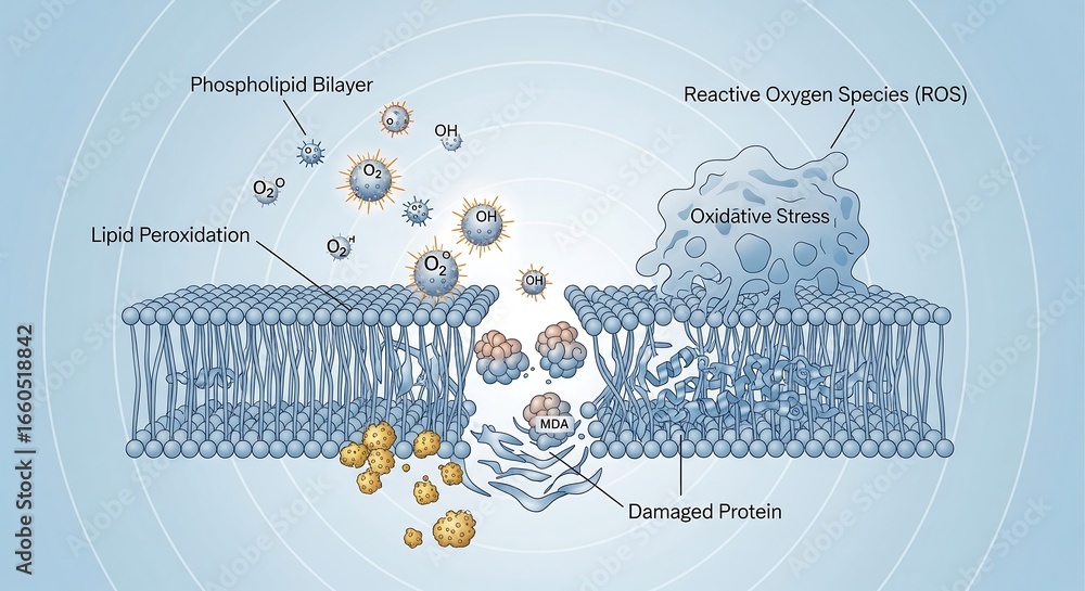 Scientific diagram illustrating oxidative stress where reactive oxygen ...