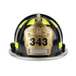 © PixelCrafted - Firefighter helmet with number 343 emblem isolated on transparent background