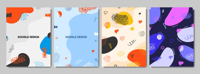 Wall Mural - vector illustration. colorful childish background. hand drawing pattern with doodle shapes and lines