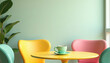 © Svetlanakras - Modern pastel cafe scene with coffee cup on yellow table