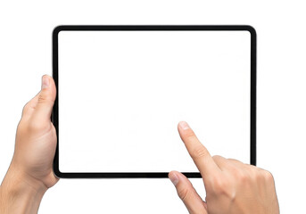 Hand holding tablet isolated on transparent background 