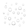 © Nataliia - Water drop different shape realistic vector background. Droplet splash, glass drip surface, liquid texture. Clean rain, wet shower. Shiny raindrop backdrop. Condensation on window illustration.