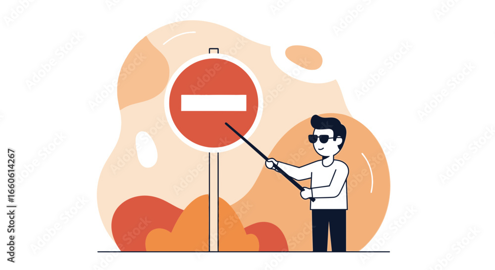 Man Explaining Road Safety Rules And No Entry Traffic Sign Awareness ...