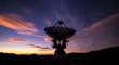 ©  Dream Stocker R - Silhouette of a large radio telescope against a twilight sky with Milky Way observatory astronomy hd photo download.