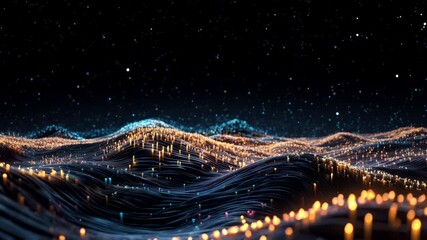 Wall Mural - a mesmerizing video concept of glowing digital waves. captured from a low angle, it highlights a fut