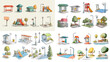 © Creative Nest - Hand-drawn collection of playground and park elements including slides, swings, lamps, and benches. Perfect for children’s recreation, community spaces, and urban landscape designs.