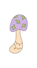 Wall Mural - groovy retro mushroom sticker cartoon in flat psychedelic style with magic shroom vibe. cartoon elem
