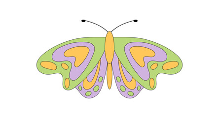 Wall Mural - Groovy retro butterfly icon in funky flat style. Colorful abstract shape and psychedelic element form a cute y2k butterfly symbol, ideal for creative trendy projects and pop inspired modern visual