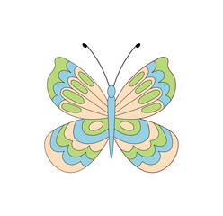 Wall Mural - groovy y2k butterfly with colorful wavy shape forms a funky 70s sticker patch style. pastel pattern 