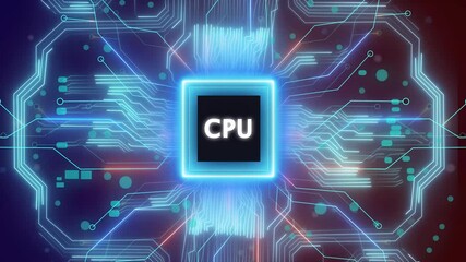 Wall Mural - Technology multicolor CPU circuit board background. Computer motherboard with cpu icon. Digital Data moving on Circuit Board and CPU . Computer Processing and organizing data.