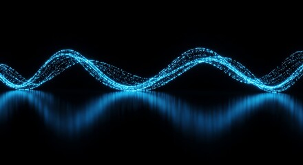 Wall Mural - blue light wave pattern on black background