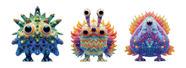 Colorful Creature Set Isolated on Transparent Background for Use