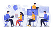 © Gabriel - Flat and colorful vector illustrations of artificial intelligence in education, students with robots, online learning, coding, futuristic classrooms, digital teaching tools, and modern AI technology
