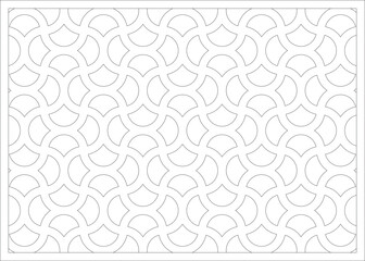 simple monochrome geometric pattern featuring interlocking fan or scale-like shapes created from semi-circles.