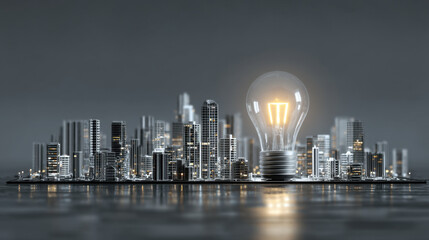 Wall Mural - glowing light bulb stands prominently foreground, symbolizing innovation and creativity, amidst mode