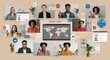 © one_grapich - Video conference diverse group online meeting