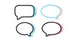 © Ferdou - Four speech bubbles with colorful shadows, symbolizing communication, dialog, and online interaction in a modern and minimalist style