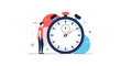 © Inkspirehub - A man stands next to a large stopwatch measuring time and efficiency in business operations