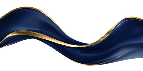 Canvas Print - luxury abstract shiny blue wave with gold on white or transparent background. design element. elegan
