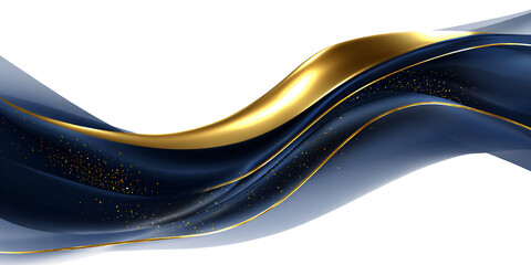 Canvas Print - luxury abstract shiny blue wave with gold on white or transparent background. design element. elegan