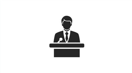 Podium Person Icon in Black for Business, Presentation Design