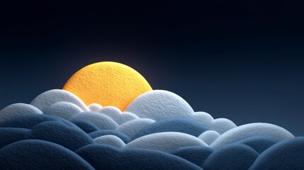 Wall Mural - A yellow sphere emerges from textured layered clouds against a dark sky