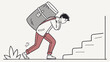 © Ramlan - Man carrying heavy bag up stairs.