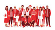 © Kanan Studio - A diverse group of people, young and old, stand together wearing red and white clothing against a white background.