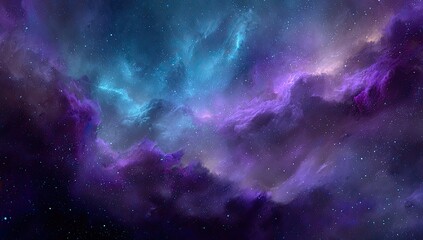Cosmic nebula, vibrant purple and blue hues, swirling clouds of stardust