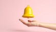 © 호균 최 - Alarm shaped 3D icon, yellow bell shape, floating above a hand
